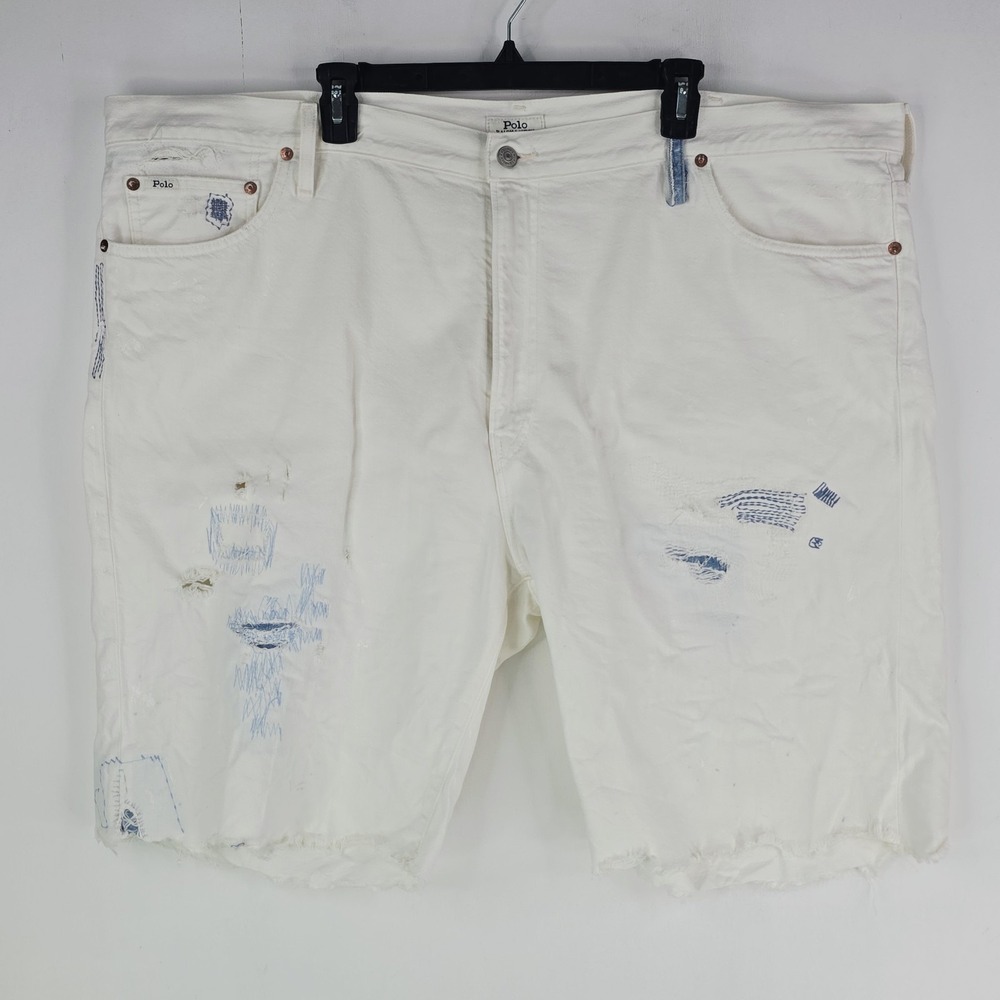 Polo Ralph Lauren Hampton Relaxed Straight White Denim Distressed Shorts Size 46 - Picture 2 of 16